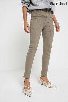 River Island Green Petite High Rise Skinny Fit Jeans (B88546) | $110