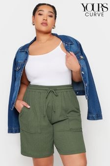 Yours Curve Green Crinkle Runner Shorts (B88780) | $38