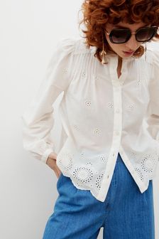 Oliver Bonas Broderie Pintuck White Blouse (B88993) | AED333