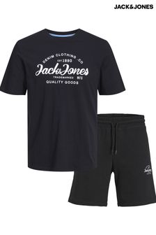 JACK & JONES Black Short Sleeve T-Shirt and Short Set (B89007) | 139 QAR