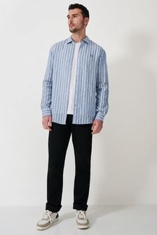 Crew Clothing Company Mid Blue Stripe Linen Classic Shirt
