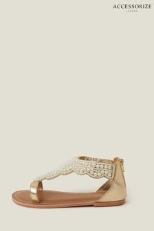 Accessorize Girls Cream Pearl Embellished Sandals