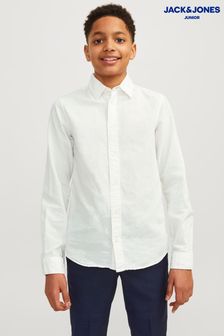 JACK & JONES JUNIOR Linen Blend Long Sleeve White Shirt (B89132) | SGD 46