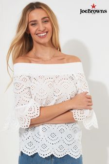 Joe Browns White Classic Broderie Anglaise Off Shoulder Top (B89193) | OMR23