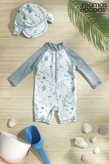 Mamas & Papas Langärmeliger Sonnenschutz-Anzug mit tiefblauem Meeresprint (B89228) | 31 €