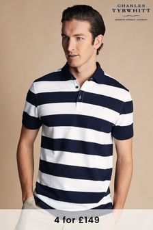 Charles Tyrwhitt Blue Short Sleeve Cotton Stretch Pique Polo Shirt (B89280) | SGD 116