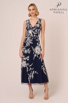 Adrianna Papell Blue Beaded Sleeveless Dress (B89302) | NT$13,950