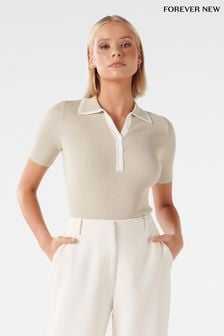 Forever New Cream Jo Collar Knit Polo Top (B89309) | $72