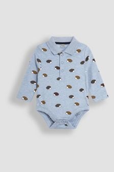 JoJo Maman Bébé Blue Hedgehog Printed Polo Shirt Bodysuit (B89331) | €25