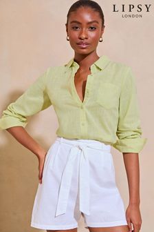 Lipsy Green Button Through Shirt with Touch of Linen (B89363) | €35