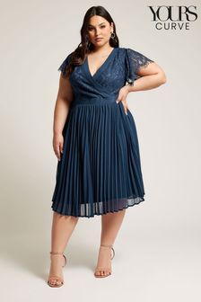 Niebieski - Szmaragdowa sukienka kopertowa midi Yours London Curve z koronką (B89427) | 510 zł