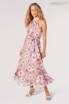 Apricot Multi Painterly Floral Shimmer Midi Dress (B89476) | KRW117,400
