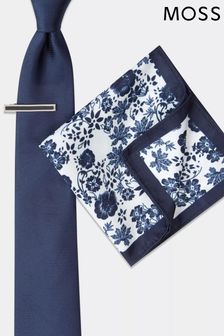 Синий галстук с цветочным принтом Moss (B89568) | €34
