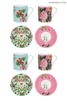 Designers Guild Ikebana Damask Espresso Cups and Saucers Set Of 4 (B89609) | $76