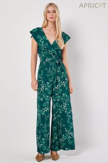 綠色 - Apricot樹葉圖案披肩袖裹身美式連身褲 (B89644) | NT$1,820