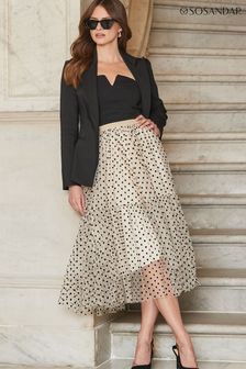 Sosandar Cream Tulle Midi Skirt (B89663) | $190