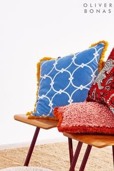 Oliver Bonas Blue Embroidered Loop Velvet Cushion Cover (B89666) | €38