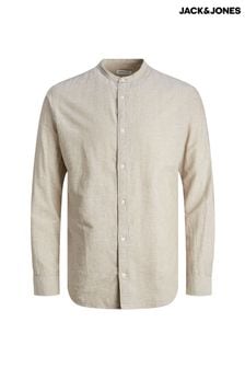 JACK & JONES Grey Linen Blend Grandad Collar Long Sleeve Shirt (B89716) | €37