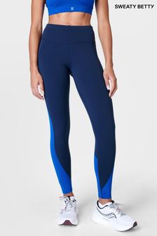 Sweaty Betty Lightning Navy Blue Full Length Power Workout Colour Curve Leggings (B89773) | kr1,142