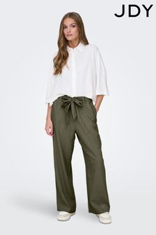 JDY Green Linen Blend Tie Front Wide Leg Trousers (B89830) | 148 QAR