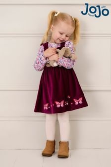 JoJo Maman Bébé Plum Purple Butterfly Velour Appliqué Velour Pinafore Dress And Top Set (B89942) | $48