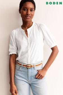 Boden White Dolly Puff Sleeve Jersey Shirt (B89948) | HK$463