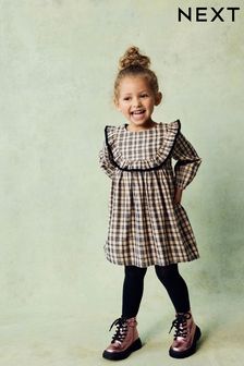 Neutral Check Ruffle 100% Cotton Dress (3mths-10yrs) (B89989) | ￥2,530 - ￥3,110