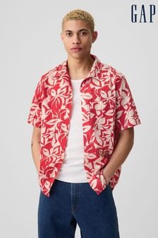 Rot mit floralem Muster - Gap Kurzärmeliges Hemd aus Baumwollleinen (B90165) | 62 €