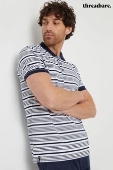 Threadbare Navy Polo Shirt With Herringbone Detail Collar (B90341) | $34