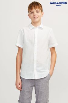 JACK & JONES JUNIOR Linen Blend Long Sleeve White Shirt (B90415) | SGD 46