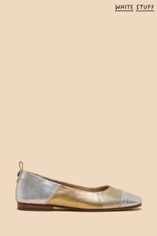 White Stuff Gold Loral Leather Ballet Pumps (B90594) | kr989