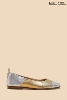 White Stuff Gold Loral Leather Ballet Pumps