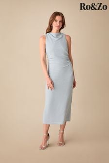 Ro&zo Petite Blue Maeva Sparkle Jersey High Neck Midi Dress (B90654) | 750 zł