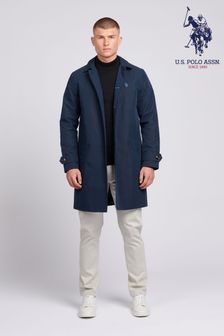 U.S. Polo Assn. Mens Blue Flat Front Trench Coat