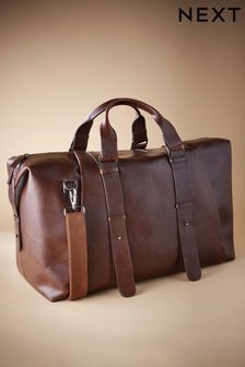 Brown Signature Leather Holdall (B90935) | $217