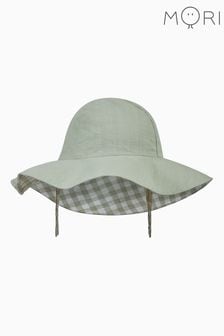 MORI Green Organic Cotton & Bamboo Reversible Sage Gingham Sun Hat (B91036) | 89 QAR
