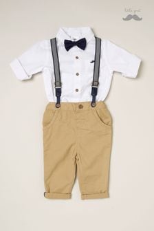 Little Gent Natural Shirt Bodysuit Bowtie Loop Brace And Trousers Outfit Set (B91290) | 139 QAR
