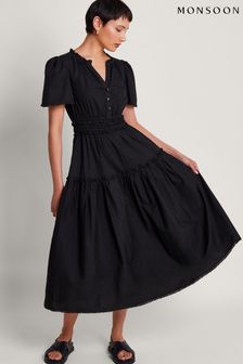 Monsoon Black Frill Lorena Midi Dress (B91364) | 341 QAR