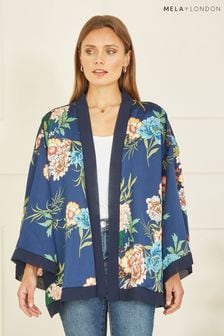 Mela Blue Floral Print Satin Jacket (B91525) | OMR16