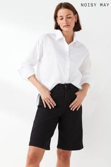 NOISY MAY Black Relaxed Fit Longer Length Denim Jort Shorts (B91613) | TRY 972