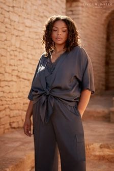 Live Unlimited Curve Grey Satin Tie Front Cover-Up (B91649) | $101