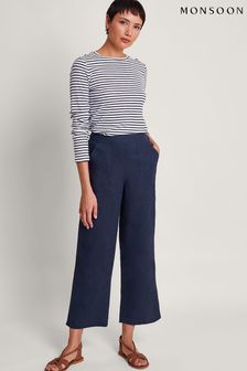 Monsoon Blue Parker Linen Crop Trousers (B91653) | OMR31