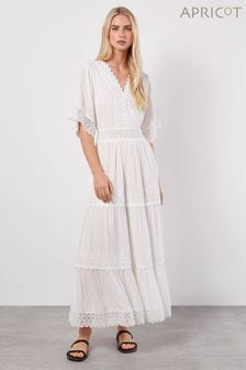 Apricot White Crochet Detail Tiered Maxi Dress (B91813) | $116