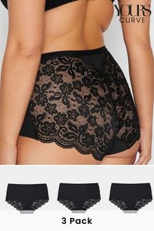 Yours Curve Black Lace Back Knickers 3 Pack (B91832) | SGD 37