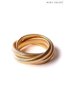 Mint Velvet Gold Tone Ribbed Bangle Set (B91937) | HK$360