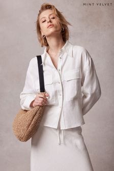 Mint Velvet White Cropped Linen Shirt (B92322) | OMR41
