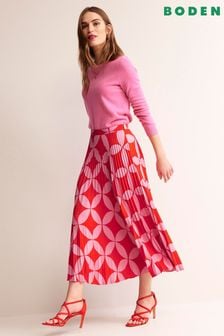 Boden Red Pleated Midi Skirt (B92362) | AED693