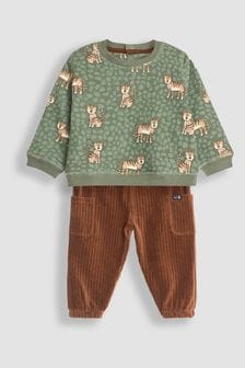 JoJo Maman Bébé Khaki Tiger Print Sweatshirt & Velour Cargo Jogger Set (B92429) | €36.50