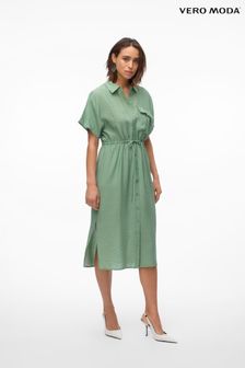 أخضر - فستان قميص متوسط الطول بجيوب عملية من Vero Moda (B92593) | 242 ر.س