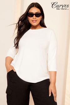 Curves Like These White Boat Neck T-Shirt (B92628) | KRW55,500